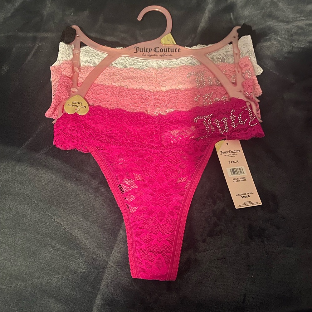 Juicy Couture Women's Lace Panty Set - Pink and White